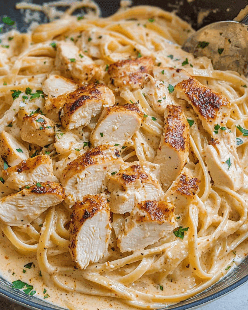 Creamy Cajun Chicken Linguine with Garlic Mozzarella Sauce