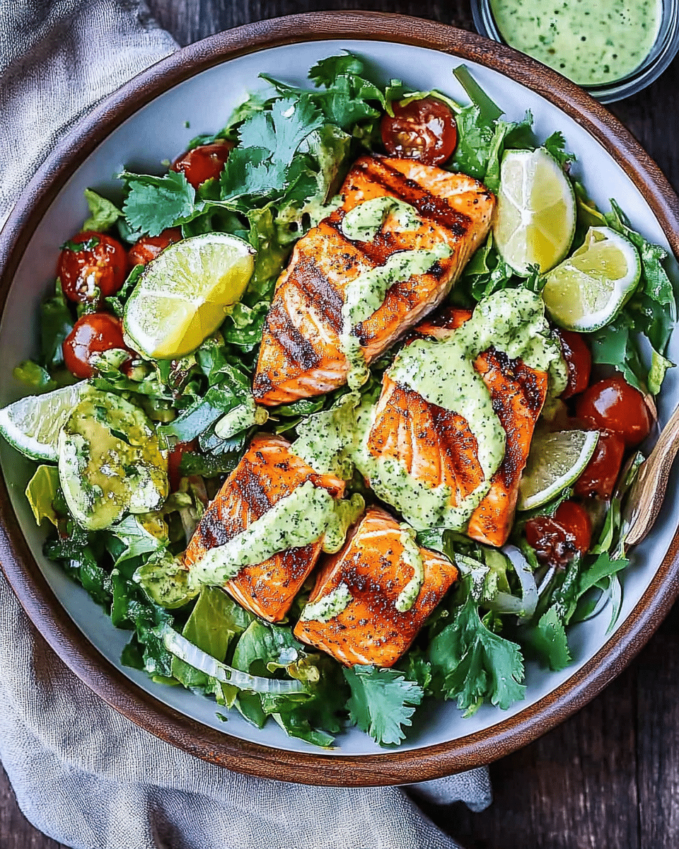 Grilled Salmon Salad with Creamy Cilantro Lime Dressing