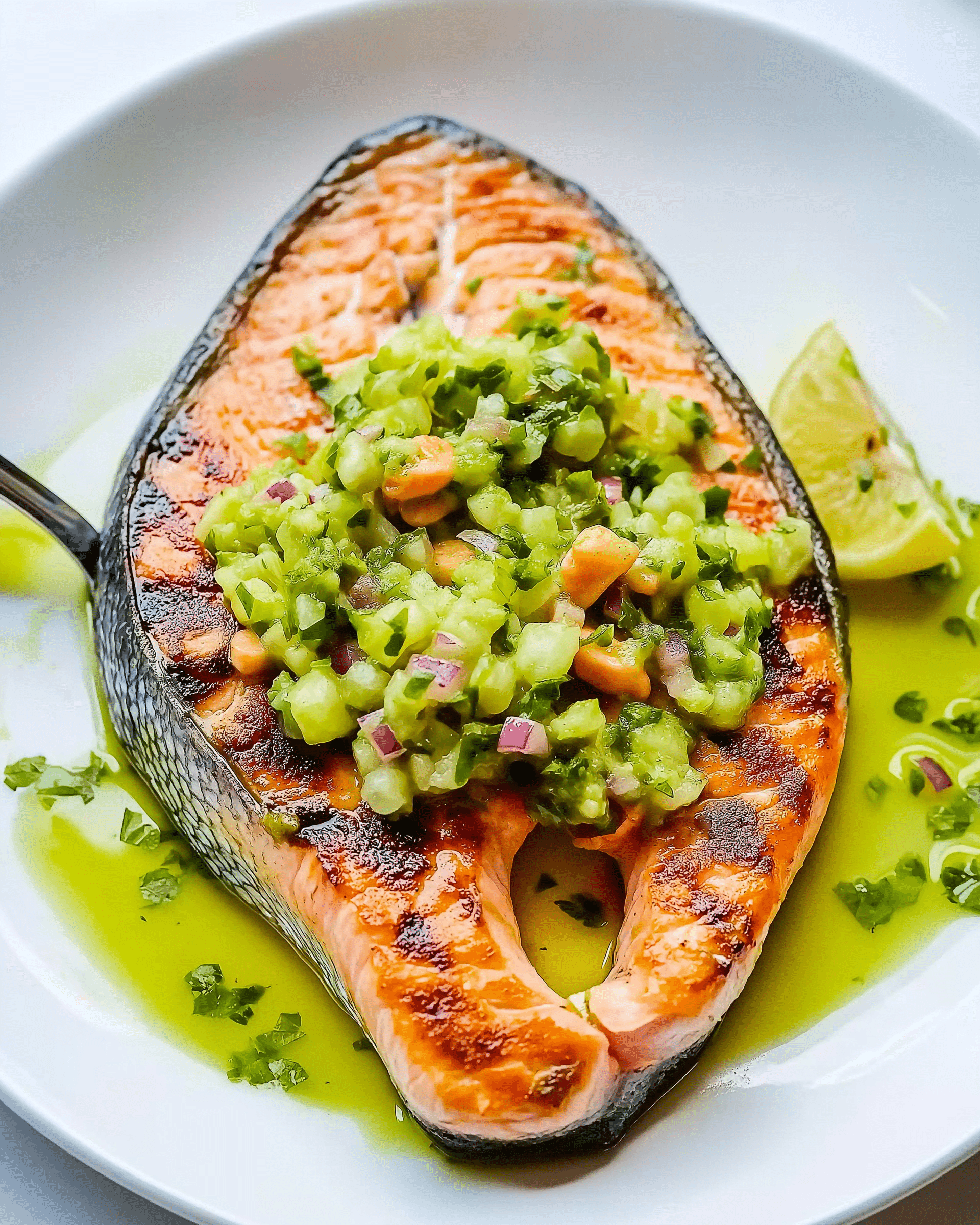 Grilled Salmon Steaks with Citrusy Jalapeño Salsa