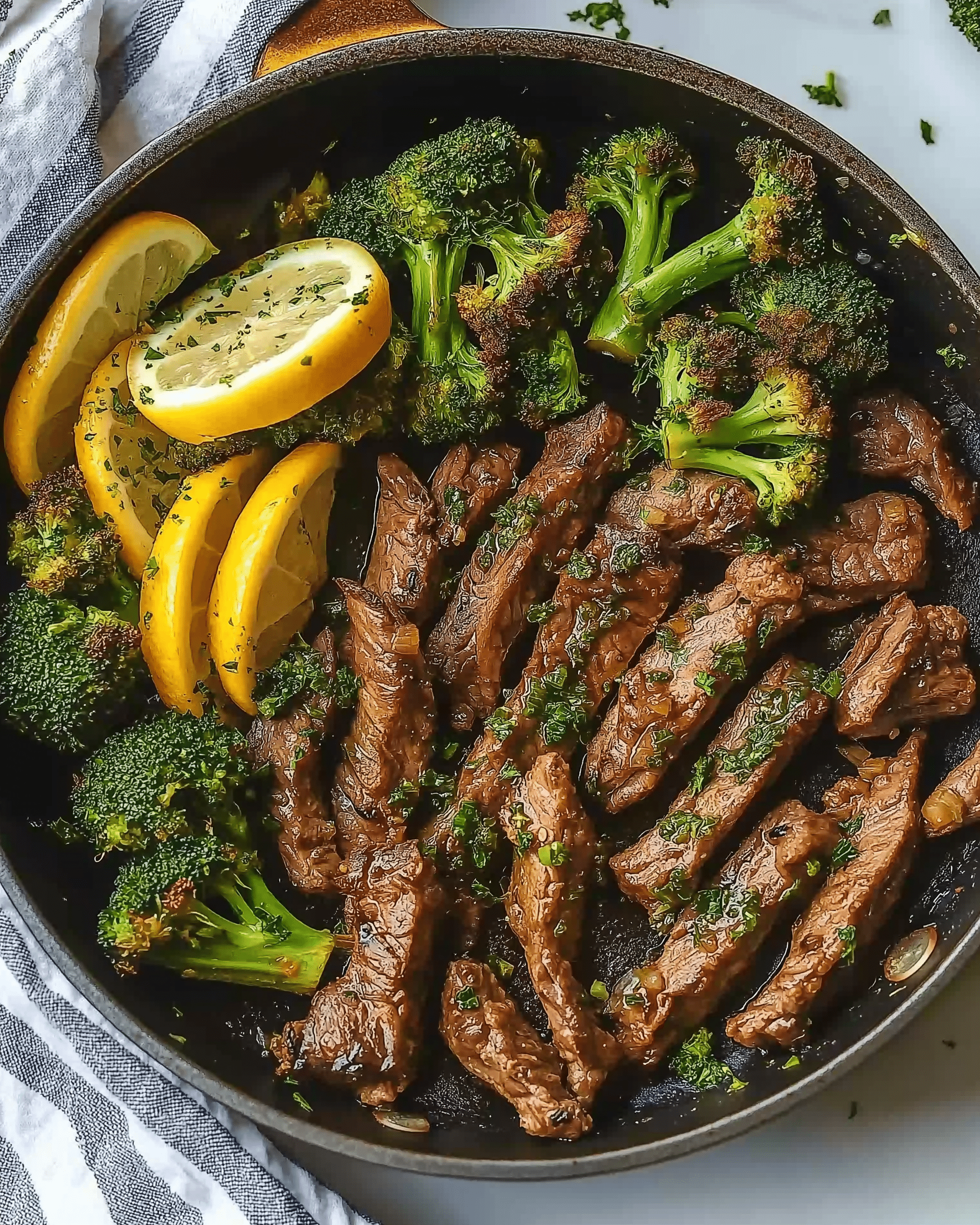 Lemon Garlic Steak and Broccoli Skillet