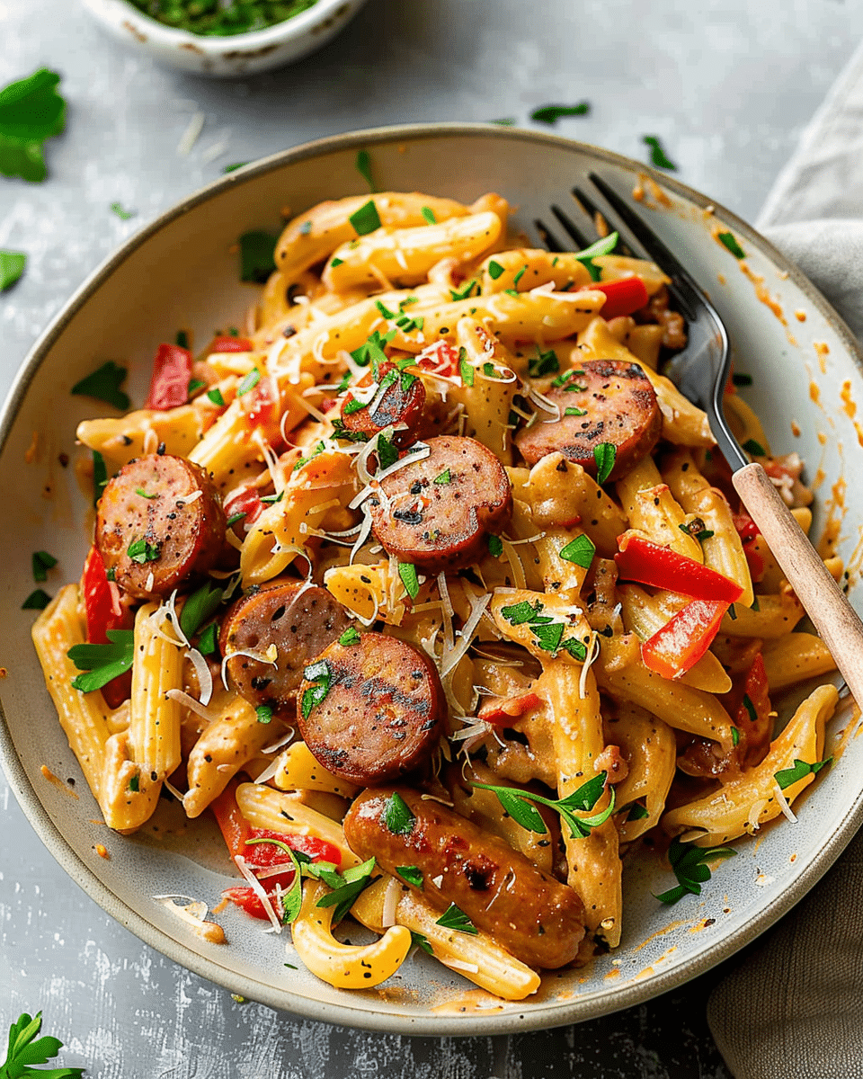One Pot Creamy Cajun Beef Sausage Pasta