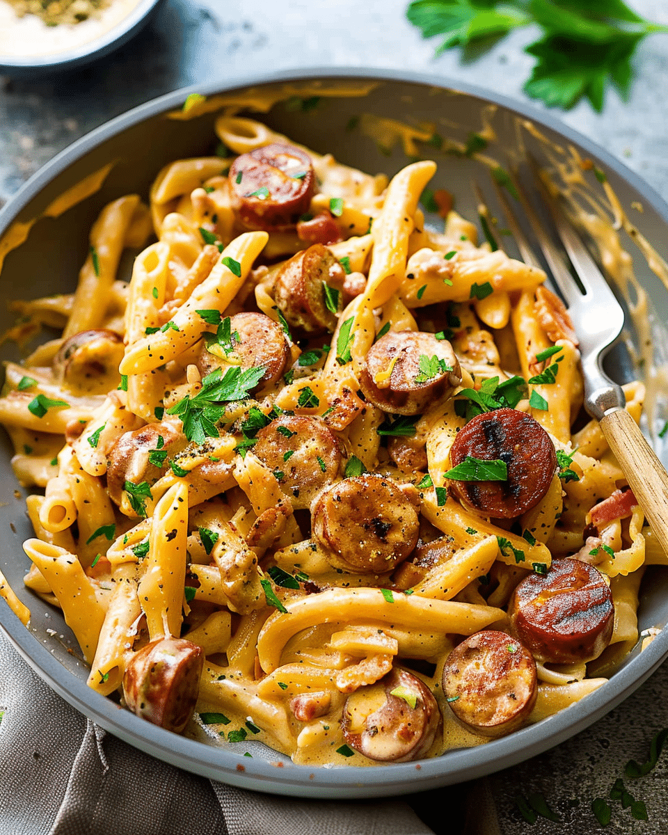 One Pot Creamy Cajun Beef Sausage Pasta