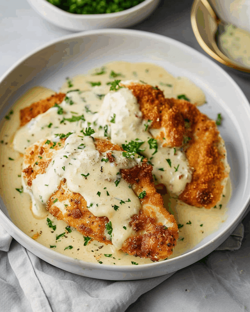 Parmesan Crusted Chicken with Creamy Garlic Sauce