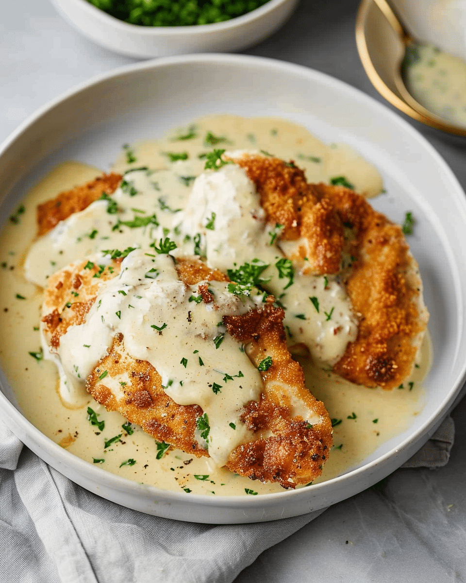 Parmesan Crusted Chicken with Creamy Garlic Sauce