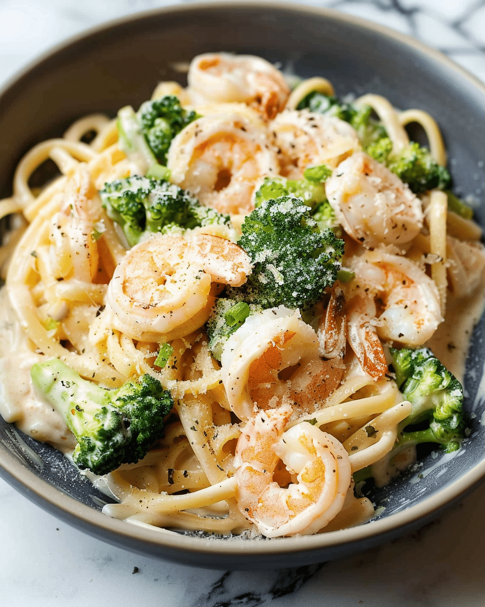 Shrimp Alfredo Fettuccine Broccoli