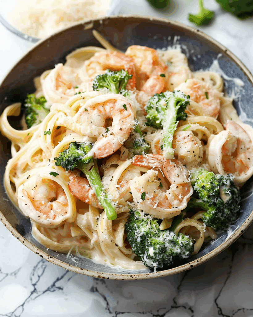 Shrimp Alfredo Fettuccine Broccoli