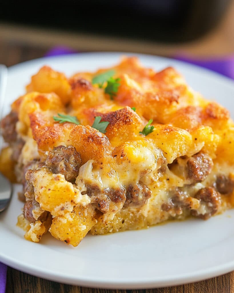 Tater Tot Turkey Sausage Breakfast Casserole
