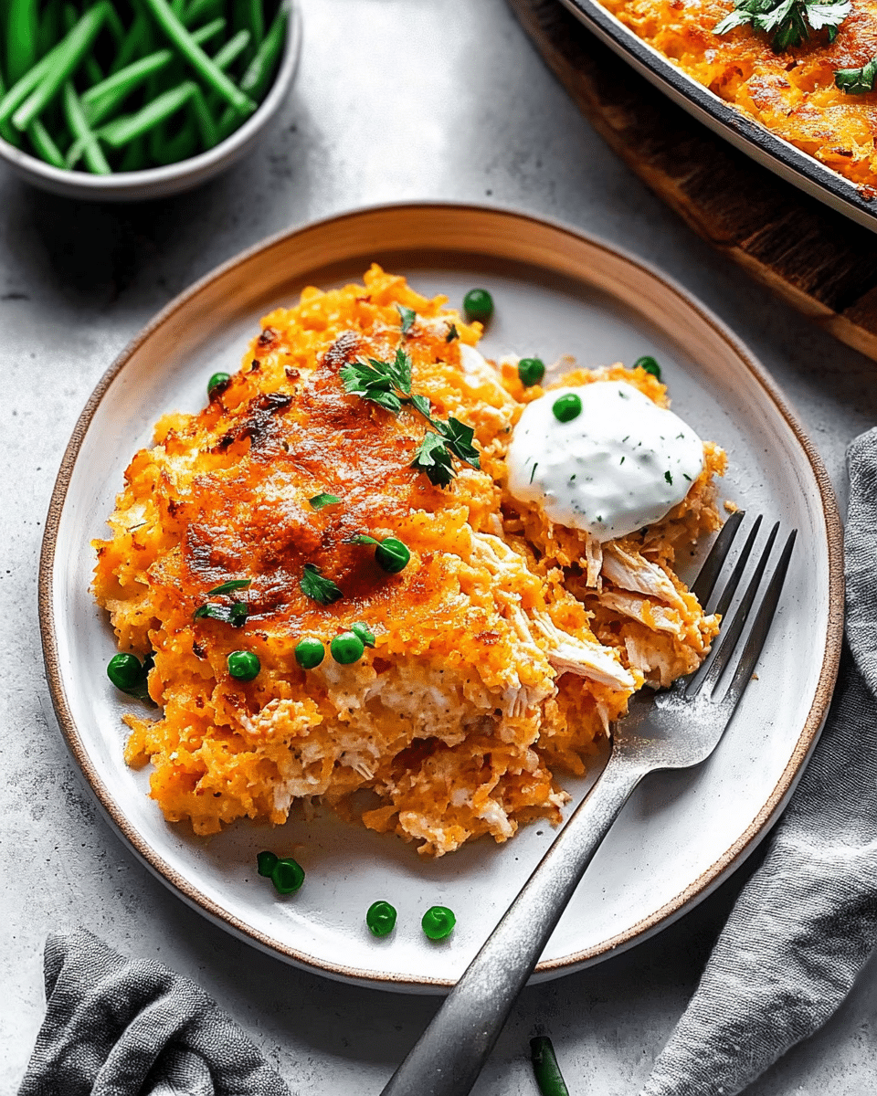 Buffalo Chicken Hash Brown Casserole