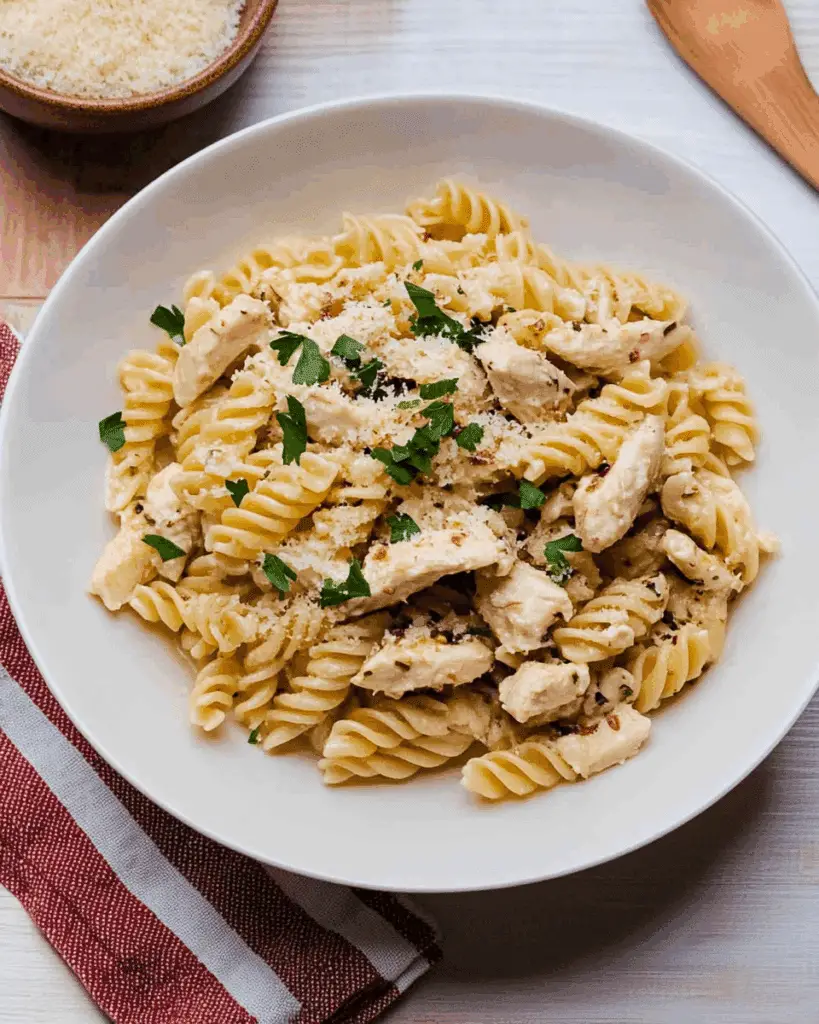 Crockpot Garlic Parmesan Chicken Pasta