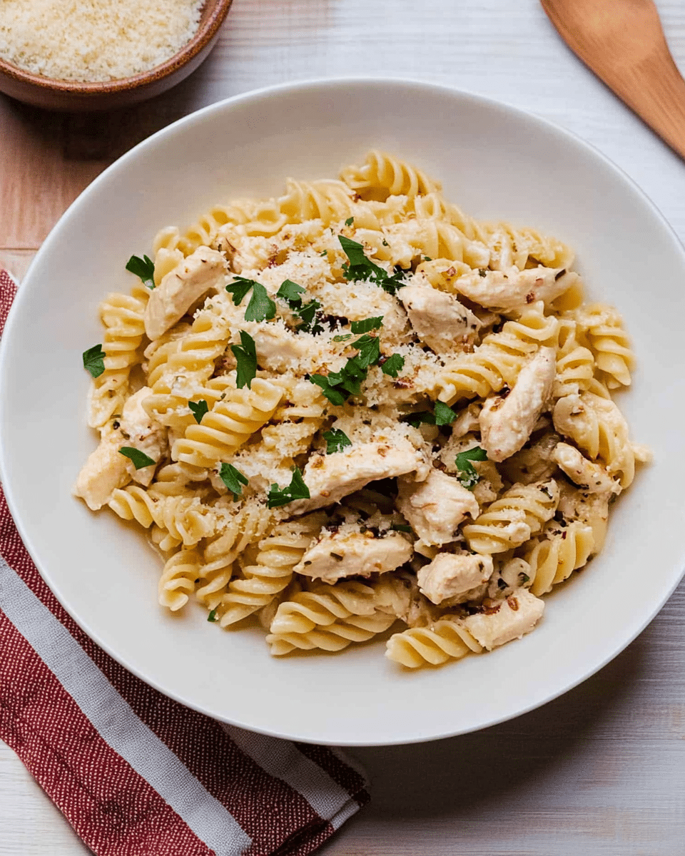 Crockpot Garlic Parmesan Chicken Pasta