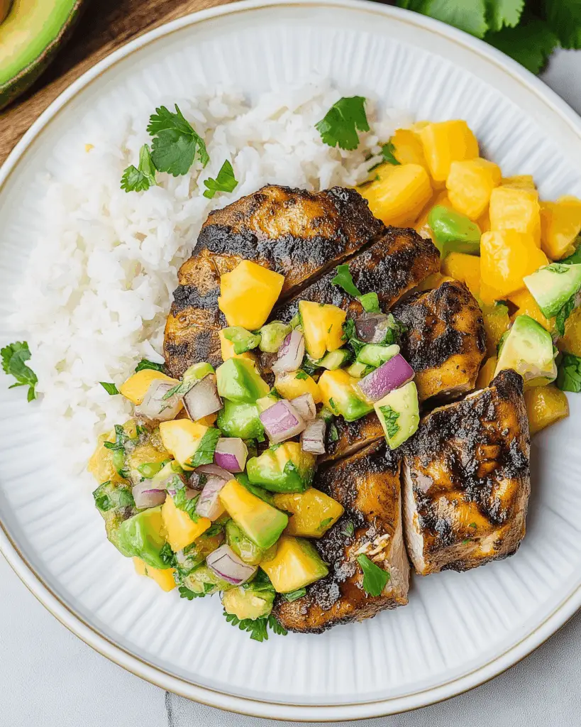 Grilled Jerk Chicken with Mango Avocado Salsa