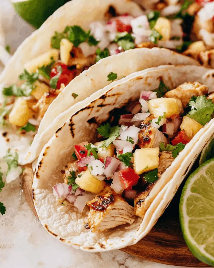 Honey Lime Chicken Street Tacos with Charred Pineapple Salsa