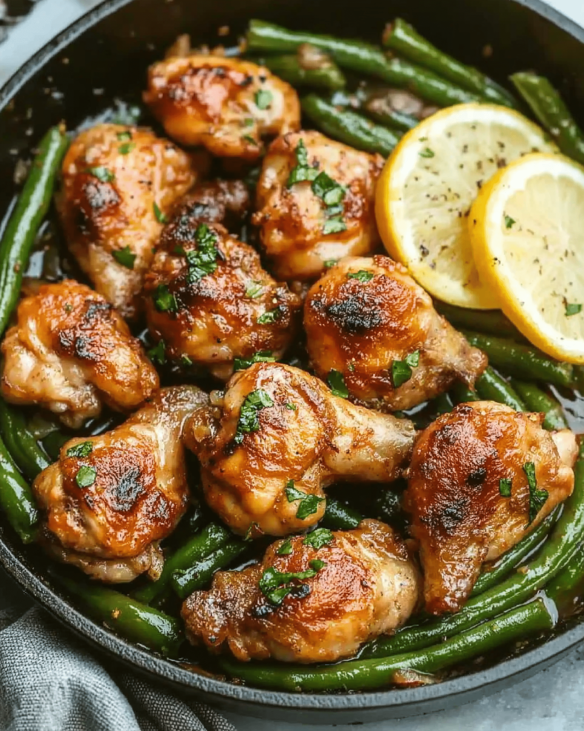 Lemon Garlic Butter Chicken Wings and Green Beans Skillet