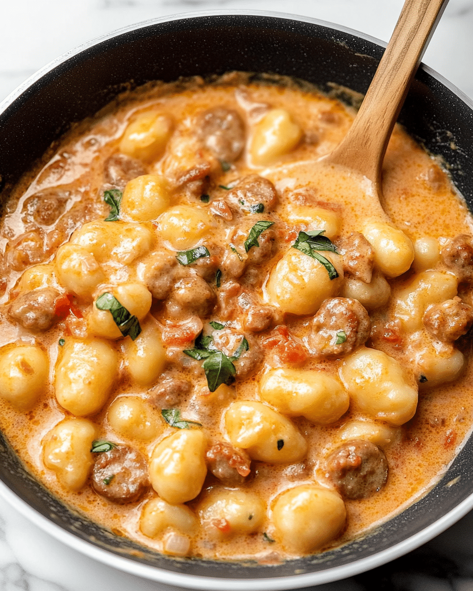 One Pan Creamy Gnocchi with Beef Sausage
