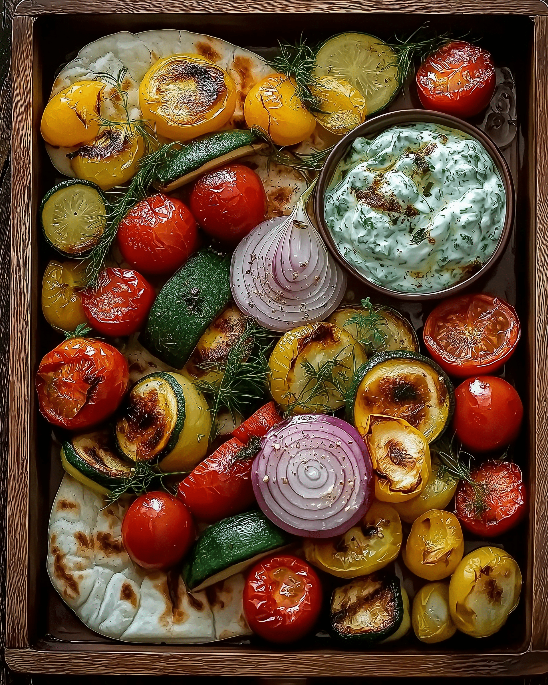 Sheet-Pan Roasted Veggies with Tzatziki & Pita