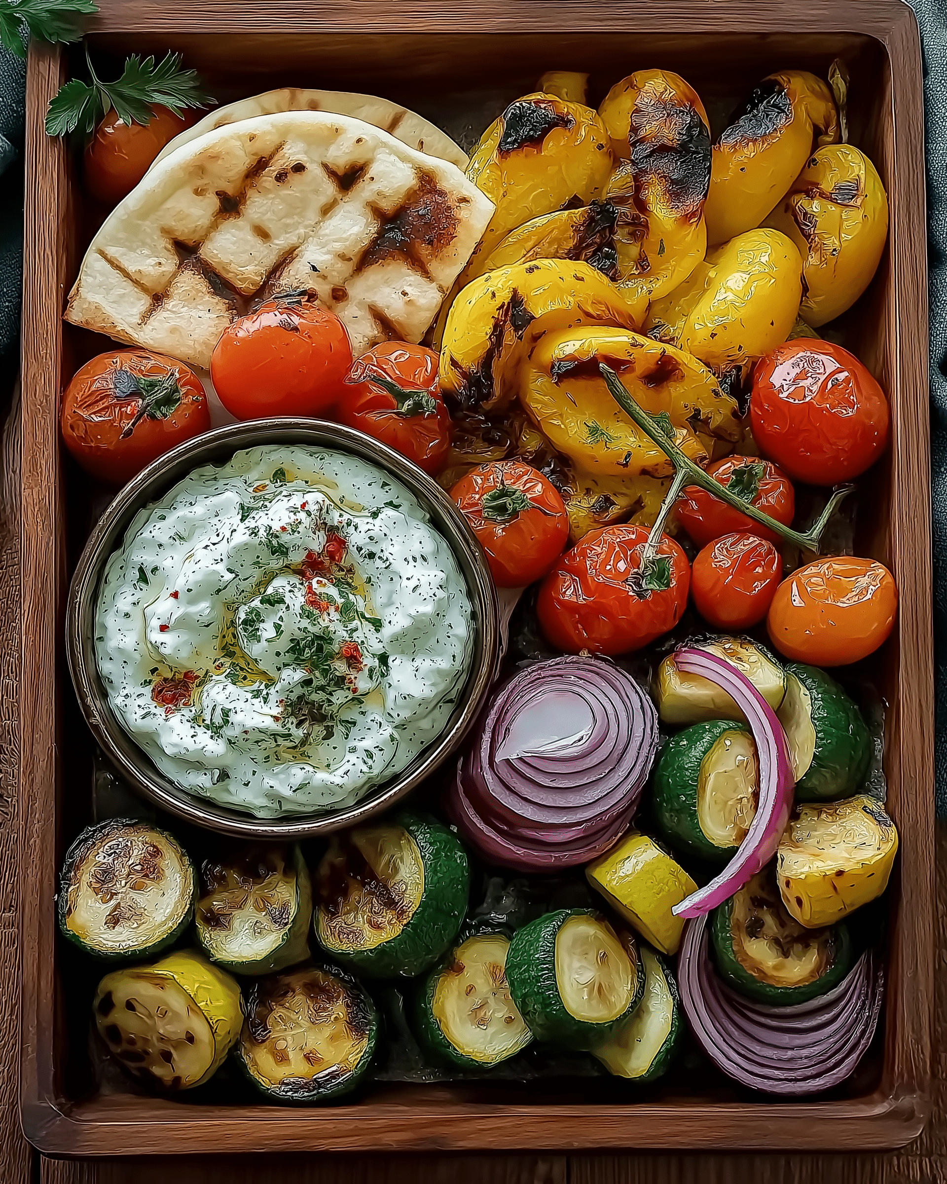 Sheet-Pan Roasted Veggies with Tzatziki & Pita