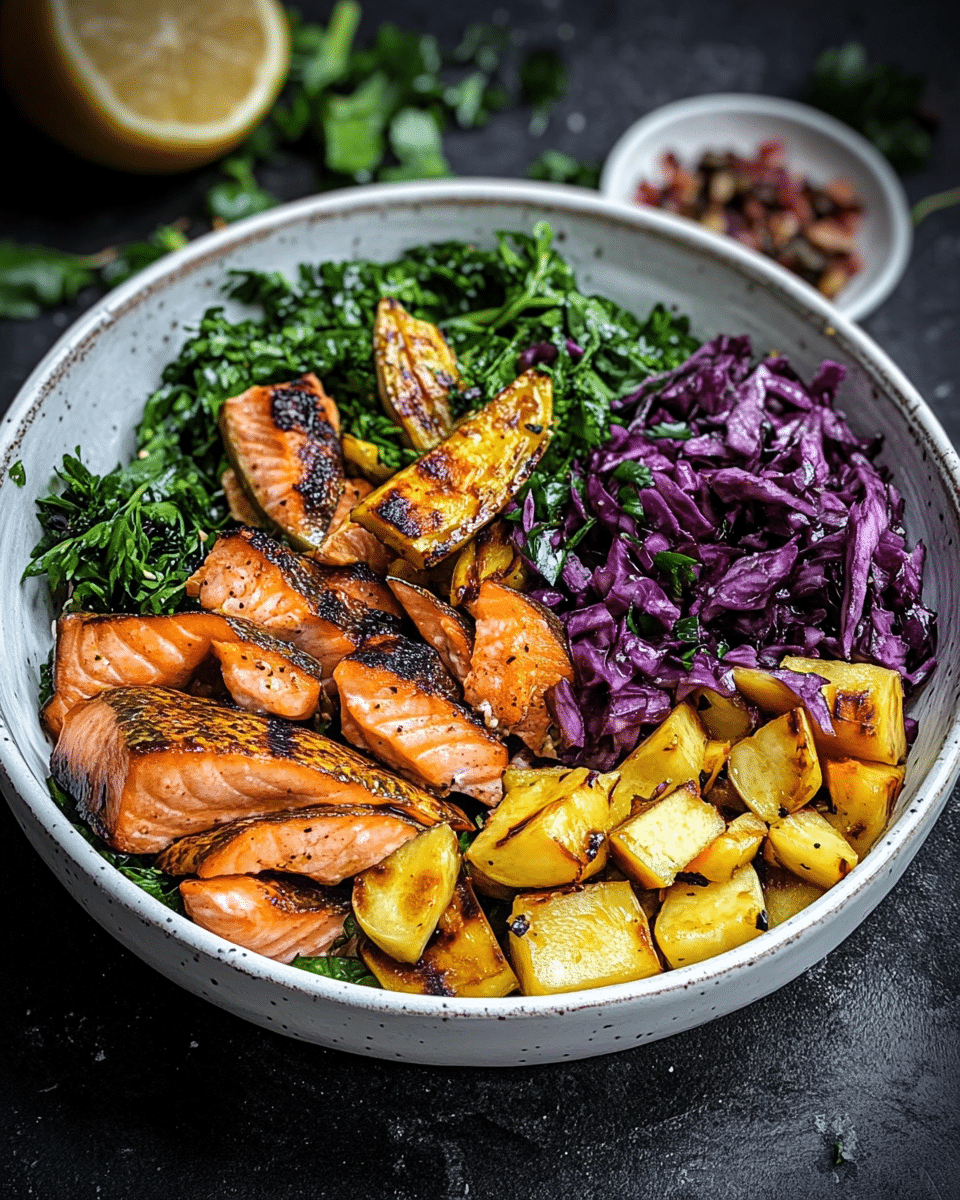 Salmon, Plantain, and Kale Salad Bowl