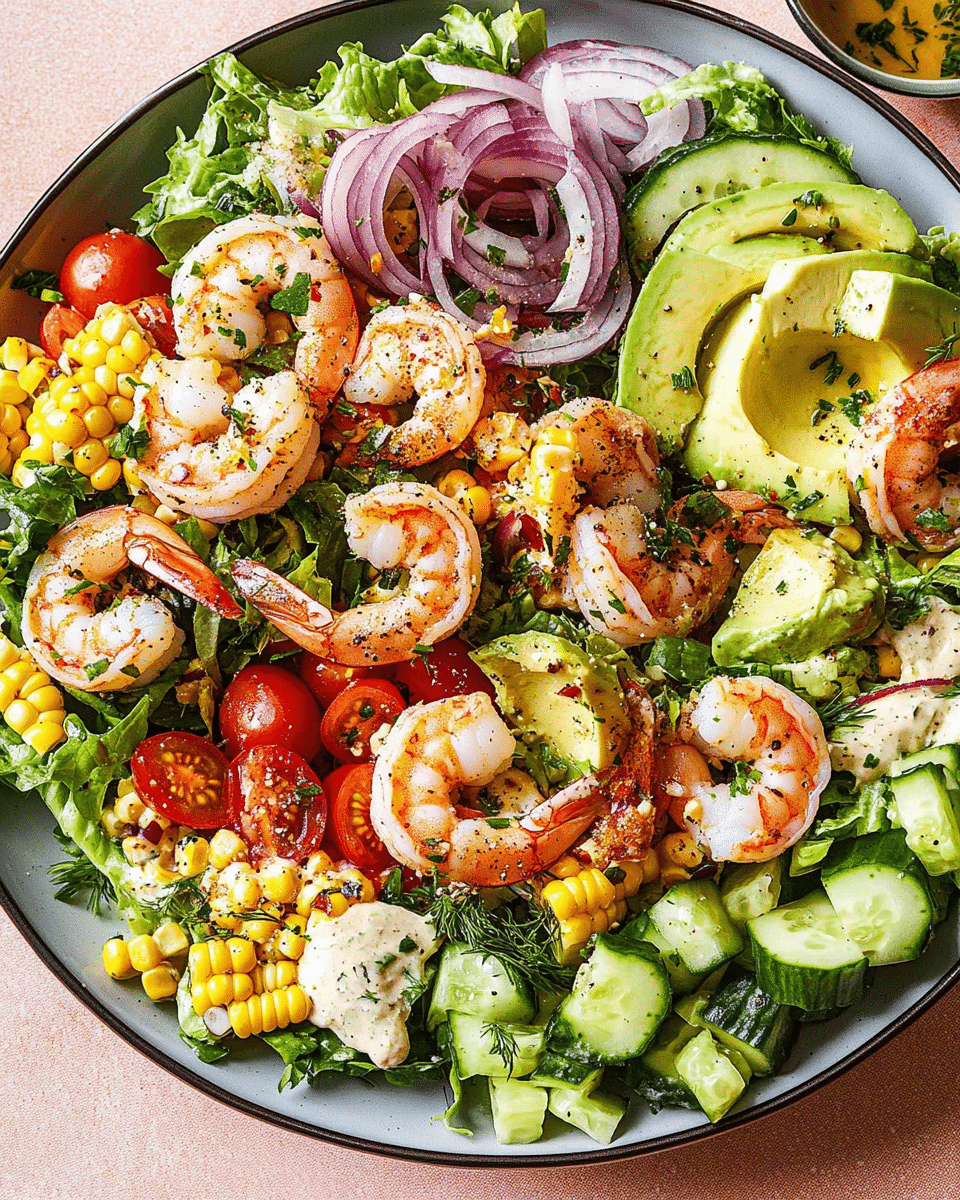 Shrimp Avocado Salad with Tahini Dressing