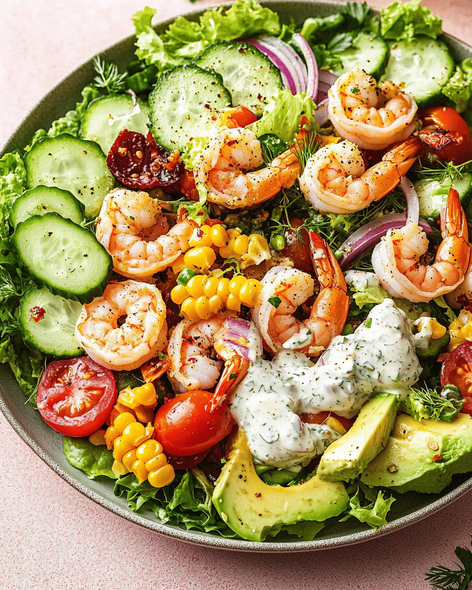 Shrimp Avocado Salad with Tahini Dressing