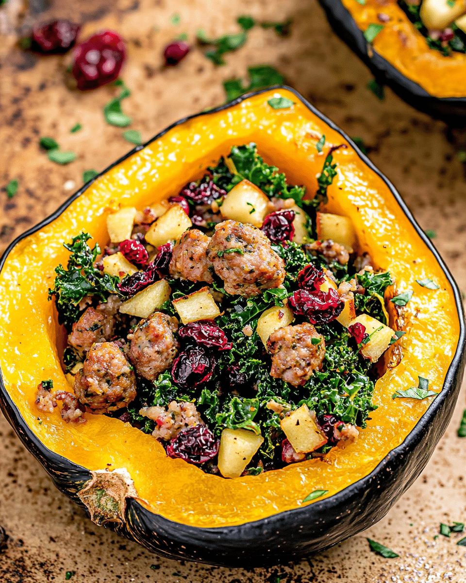 Stuffed Acorn Squash with Turkey, Apples & Cranberries