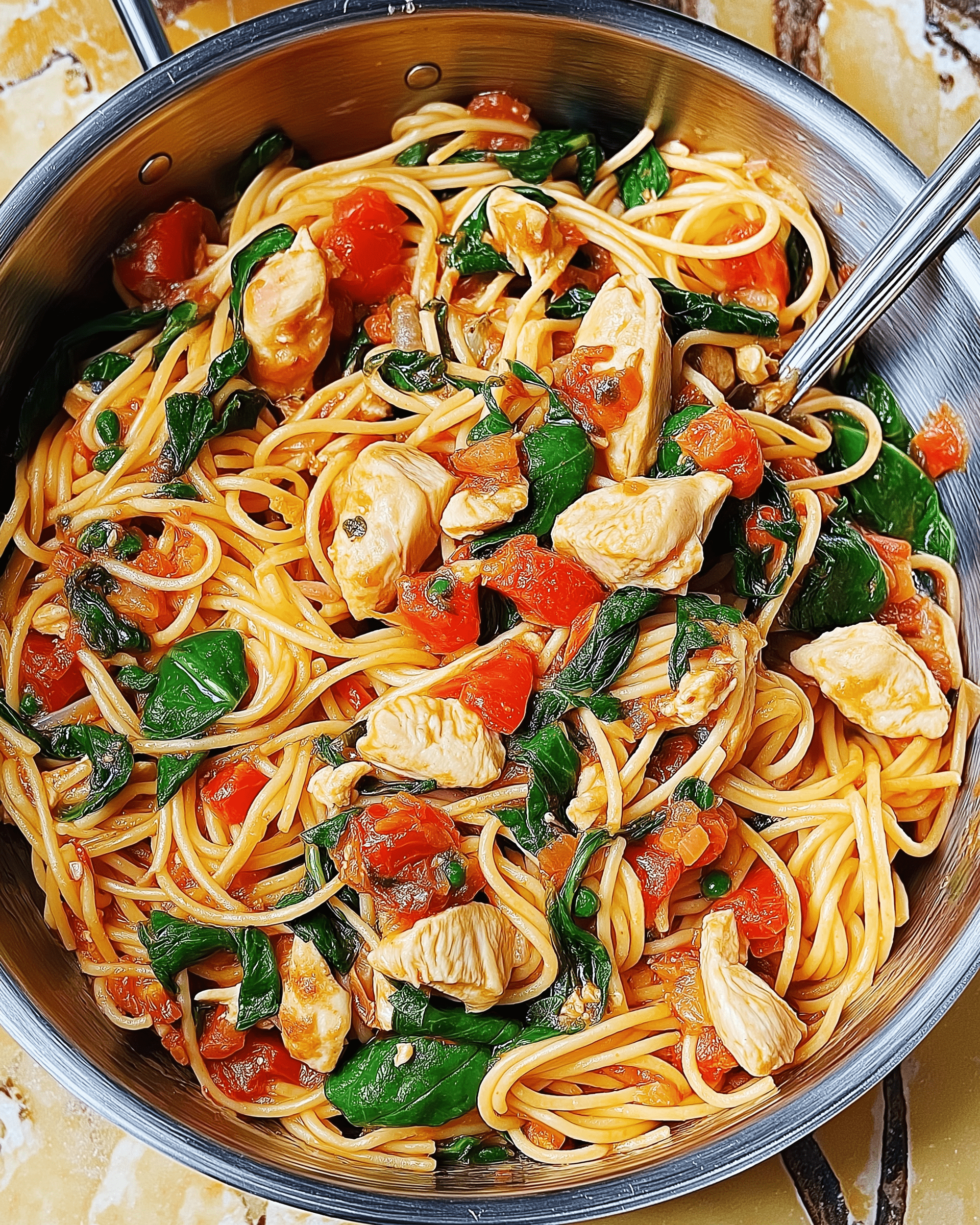Tomato Spinach Chicken Spaghetti