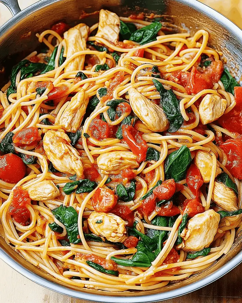 Tomato Spinach Chicken Spaghetti