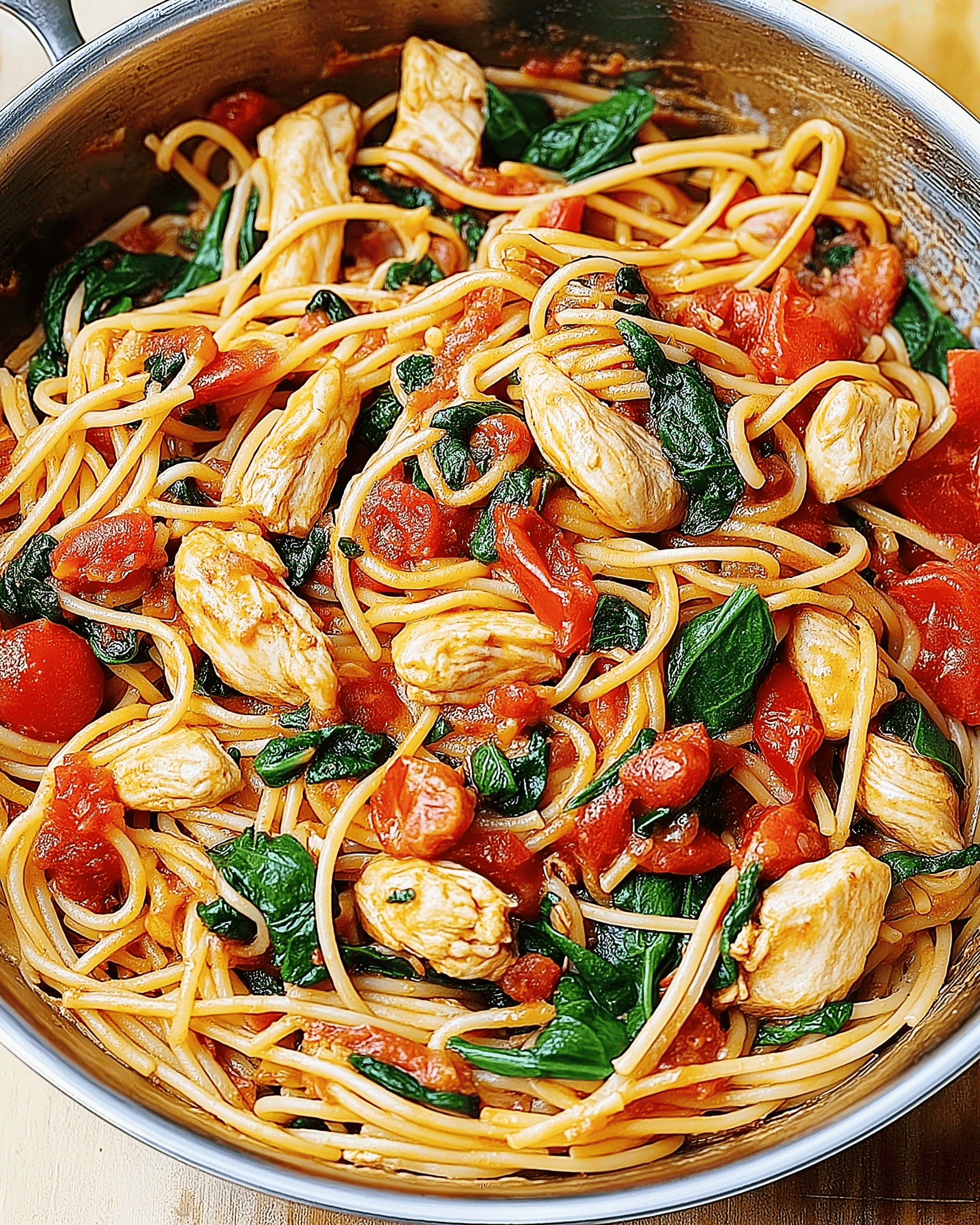 Tomato Spinach Chicken Spaghetti