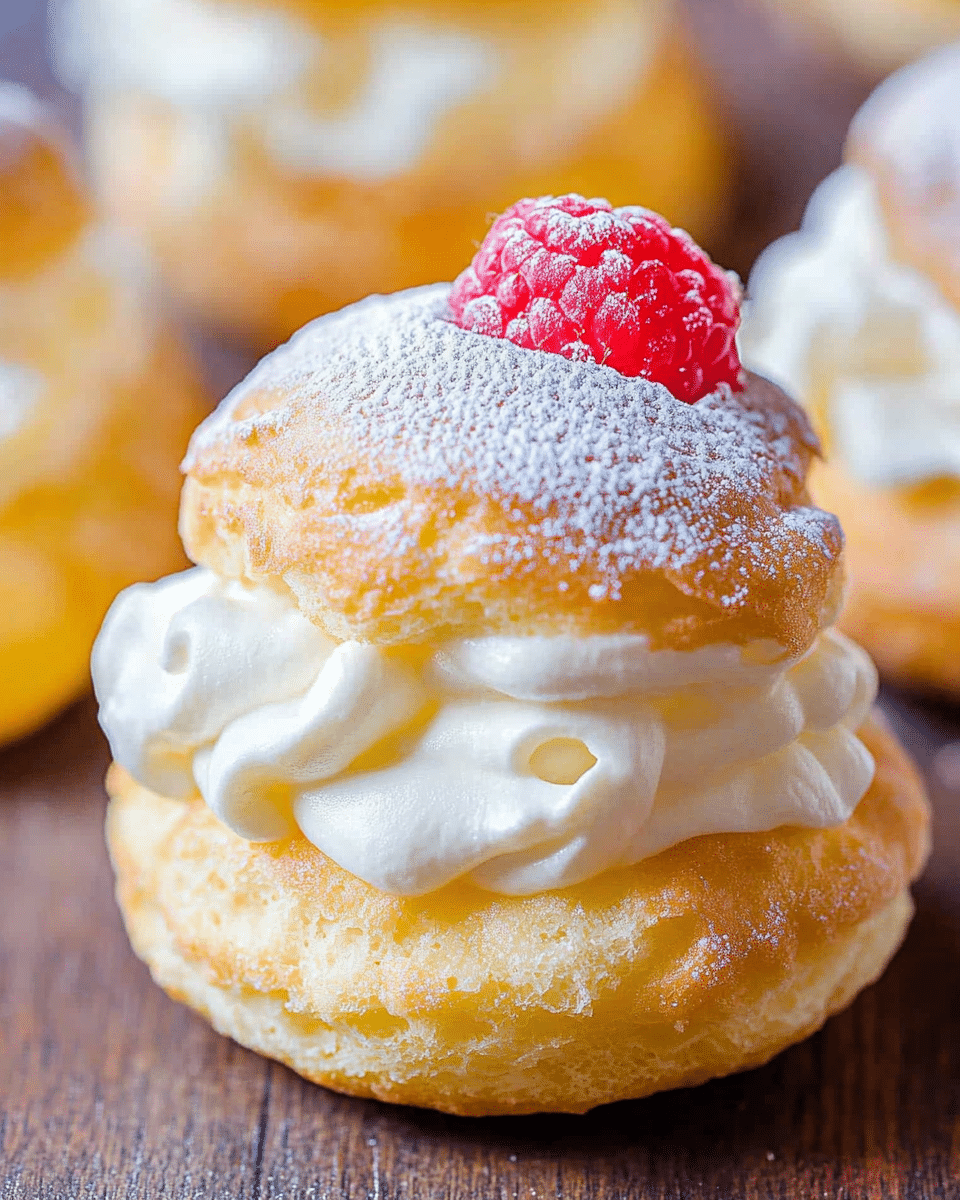 Cream Puffs with Sweet Cream and Raspberries