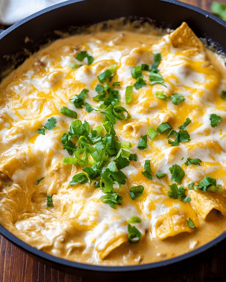 Creamy Green Chile Chicken Enchilada Skillet