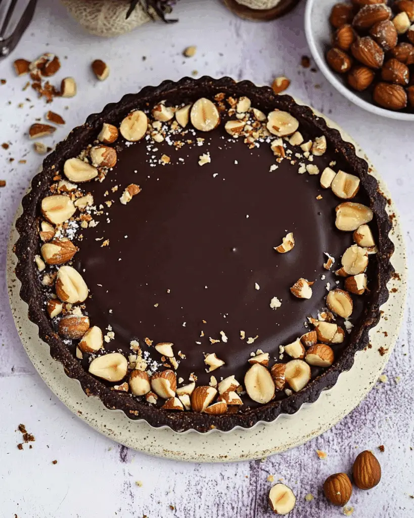 Hazelnut Chocolate Tart with Candied Hazelnuts