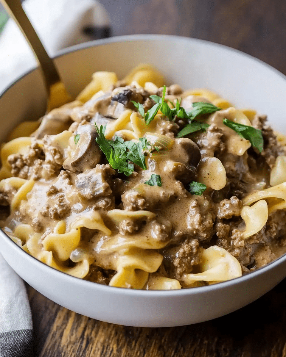 One Skillet Ground Beef Stroganoff
