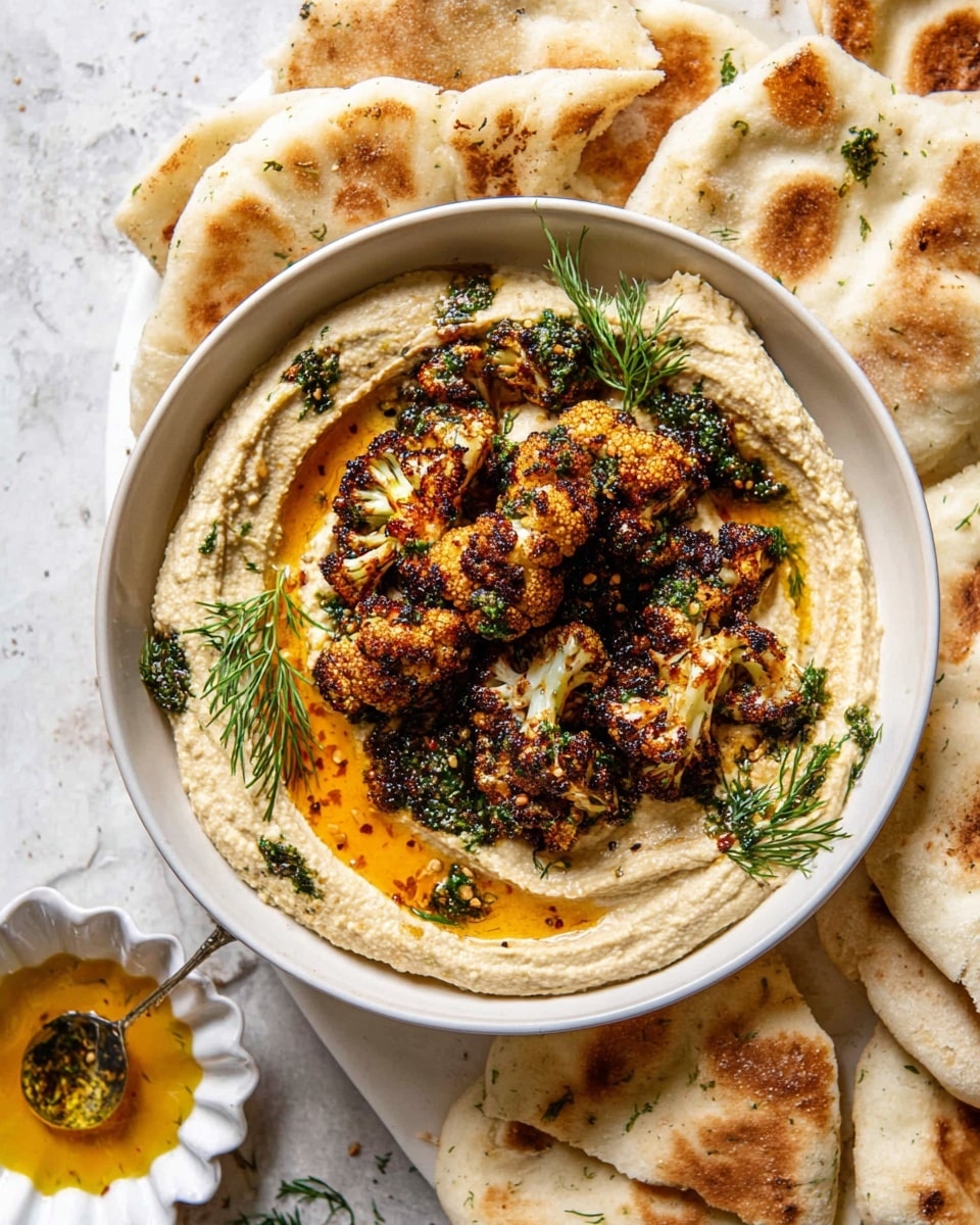 Crispy Roasted Cauliflower Hummus with Chili Herb Oil Recipe