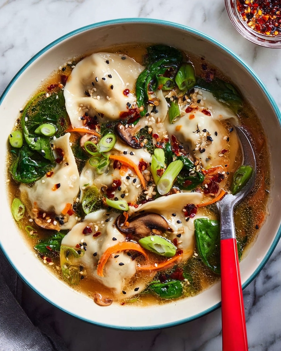 Quick and Easy Dumpling Soup with Shiitake and Spinach Recipe