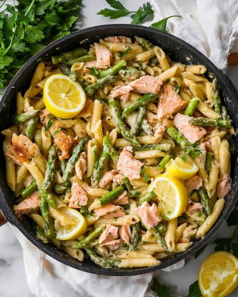 Creamy Lemon Salmon Pasta with Asparagus Recipe
