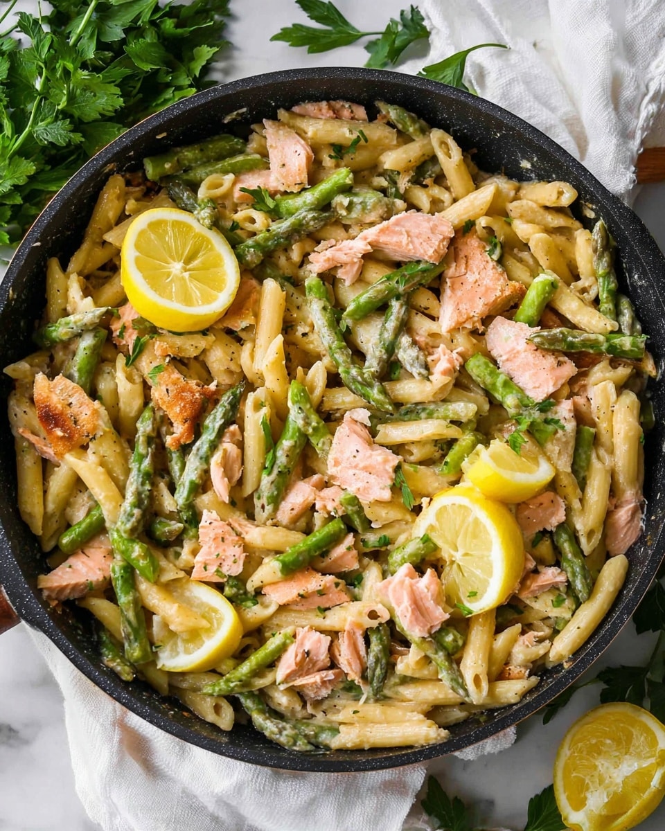 Creamy Lemon Salmon Pasta with Asparagus Recipe