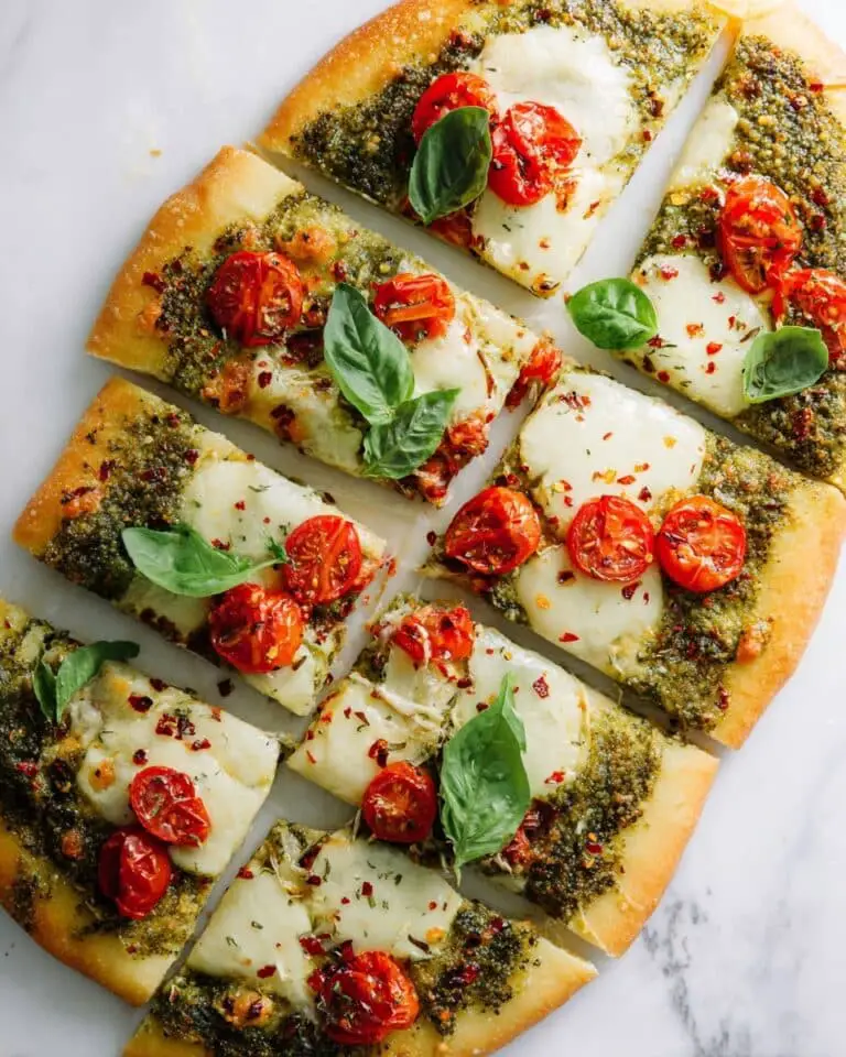 Pesto Pizza with Fresh Mozzarella and Tomatoes Recipe
