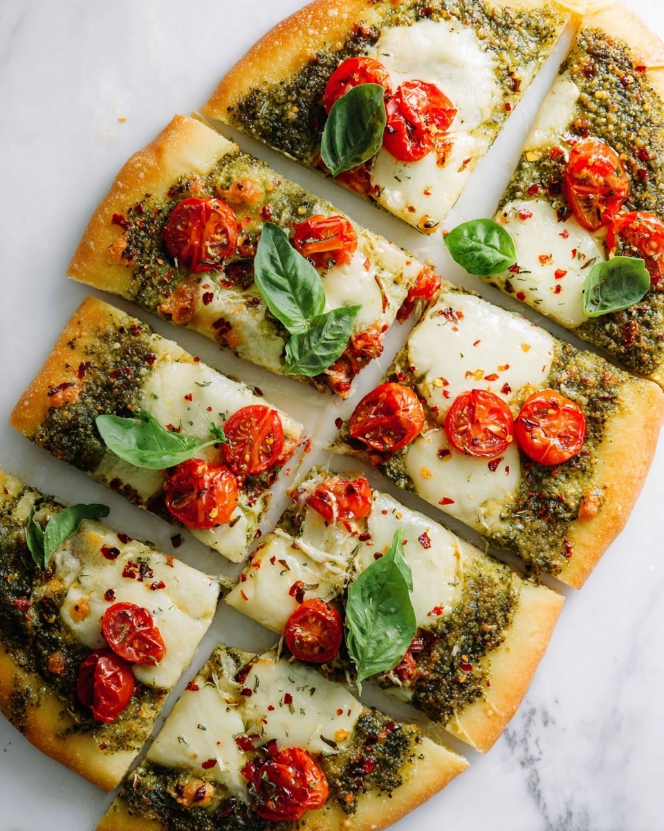 Pesto Pizza with Fresh Mozzarella and Tomatoes Recipe