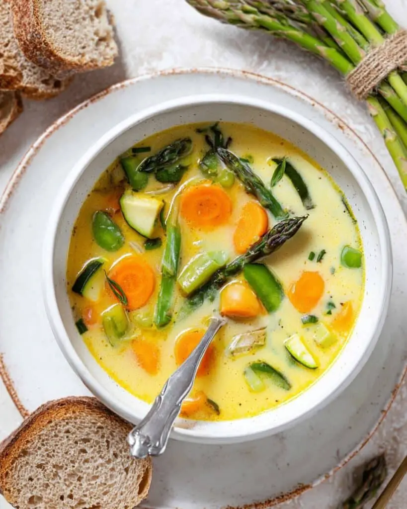 Creamy Vegetarian Asparagus Soup with Potatoes and Carrots Recipe