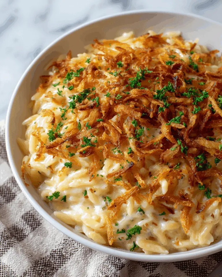 French Onion Chicken Orzo Casserole Recipe
