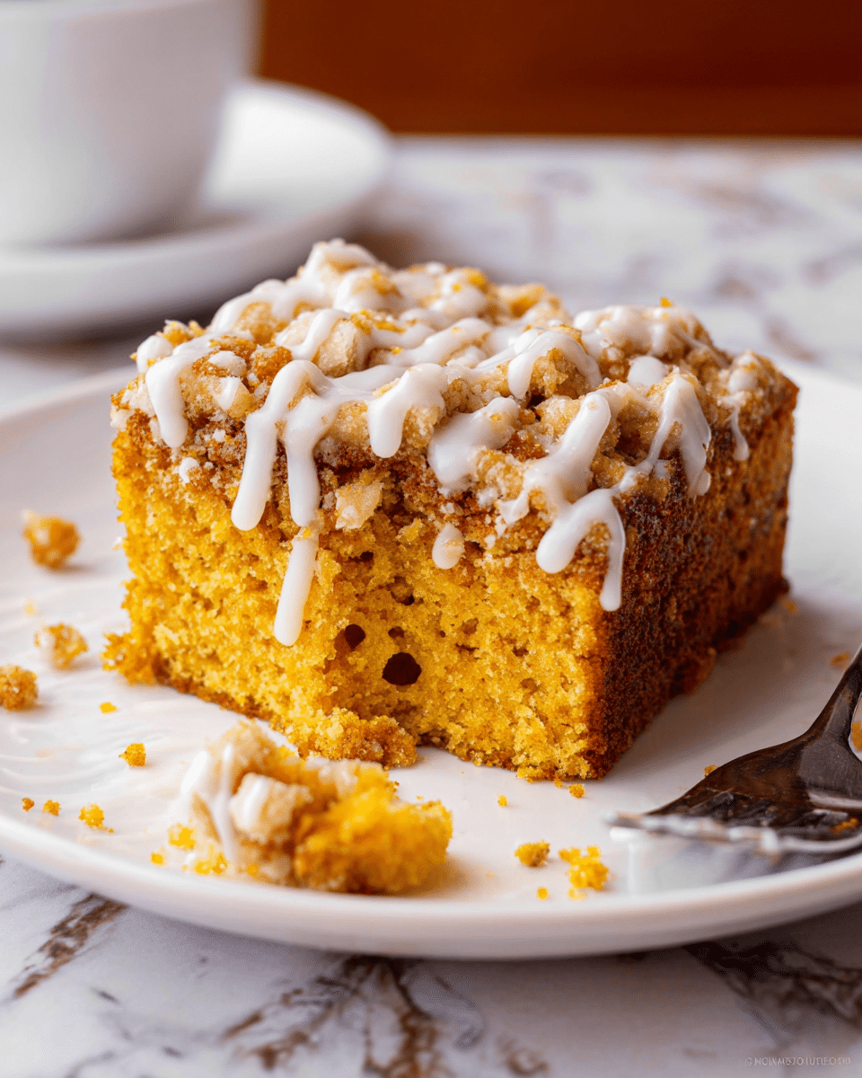 Pumpkin Crumb Coffee Cake with Vanilla Icing Recipe