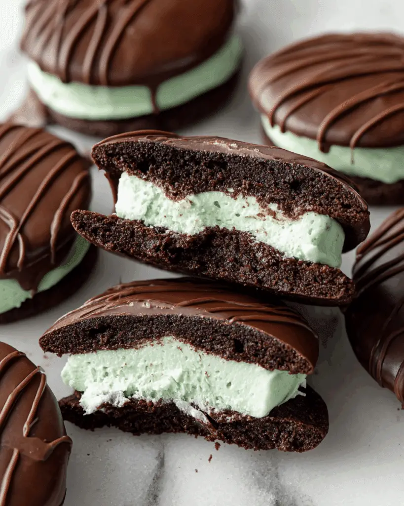 Chocolate Mint Cookie Sandwiches with Ganache Drizzle Recipe