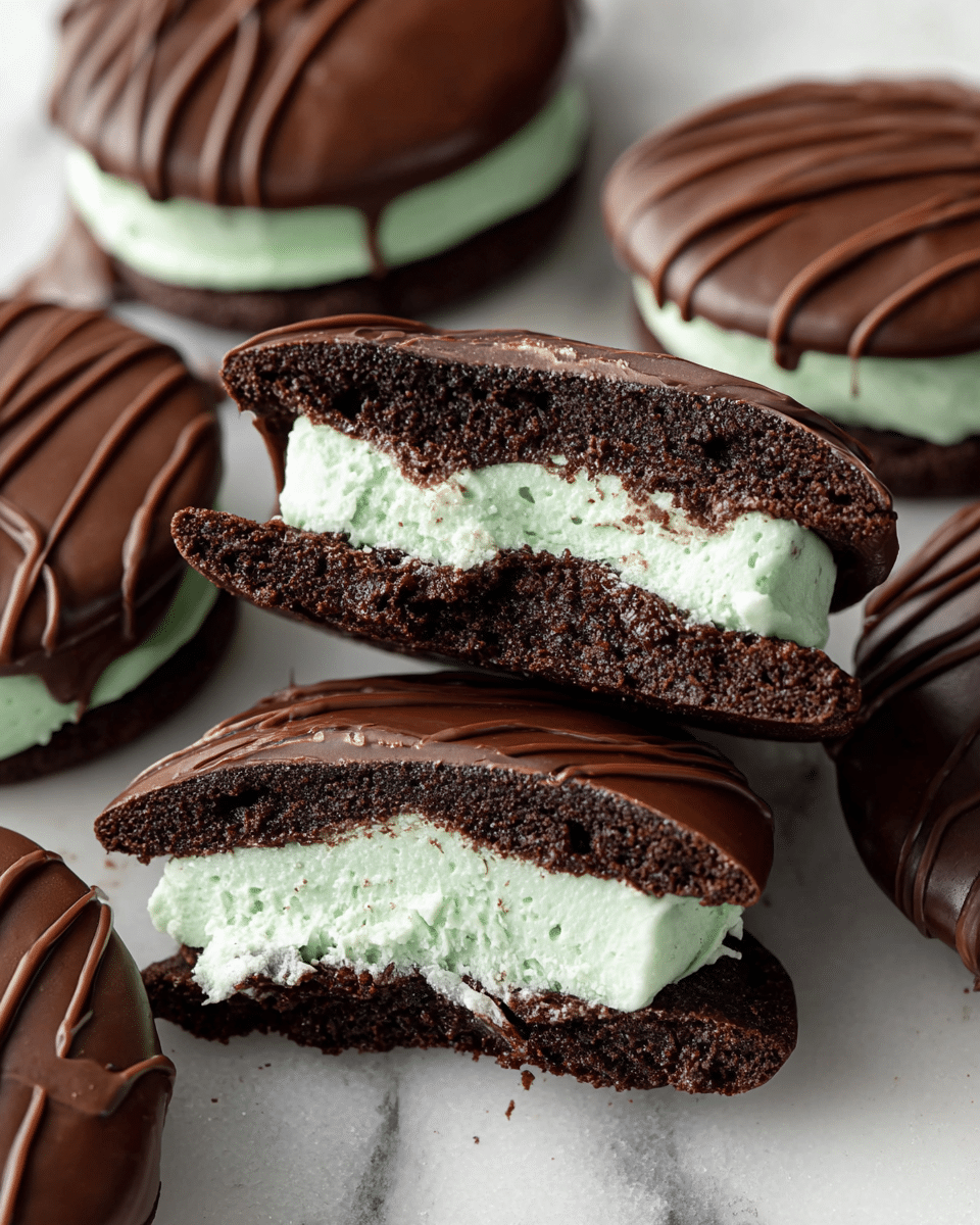 Chocolate Mint Cookie Sandwiches with Ganache Drizzle Recipe