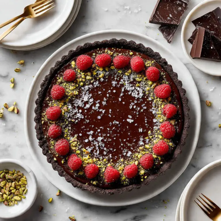 Dark Chocolate Ganache Tart with Pistachios and Raspberries Recipe