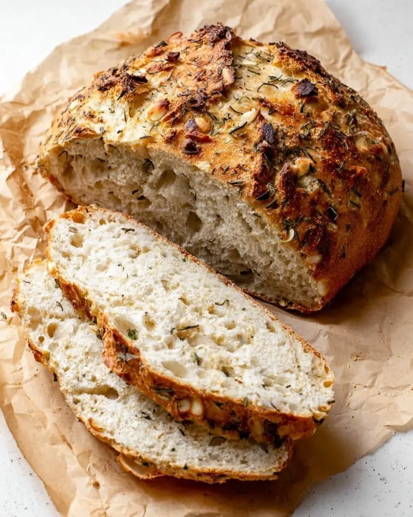 Garlic Herb No Knead Bread Recipe
