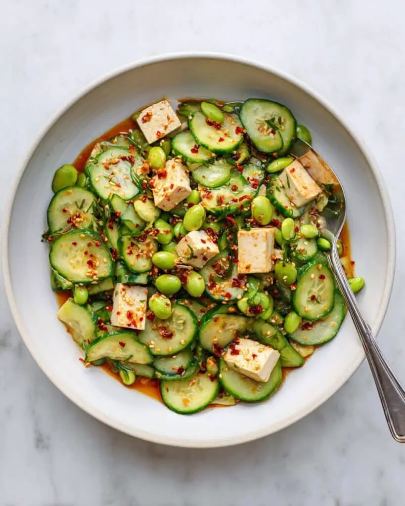 Asian Cucumber Tofu Salad With Edamame Beans Recipe