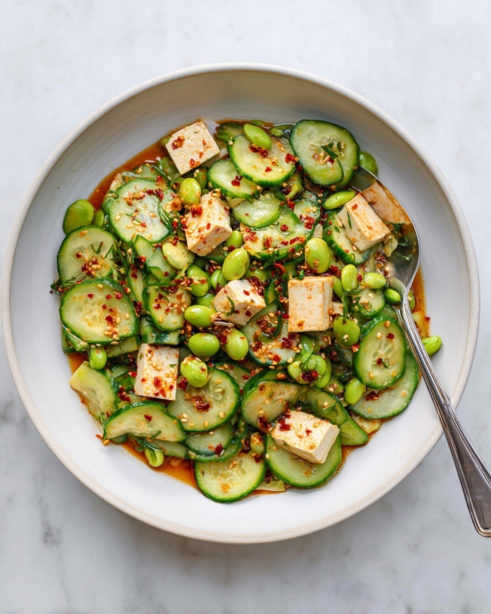 Asian Cucumber Tofu Salad With Edamame Beans Recipe