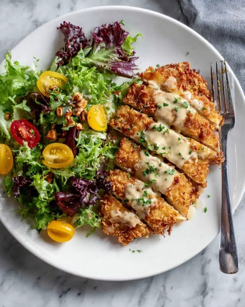 Pretzel Crusted Chicken with Mustard Cheddar Sauce Recipe