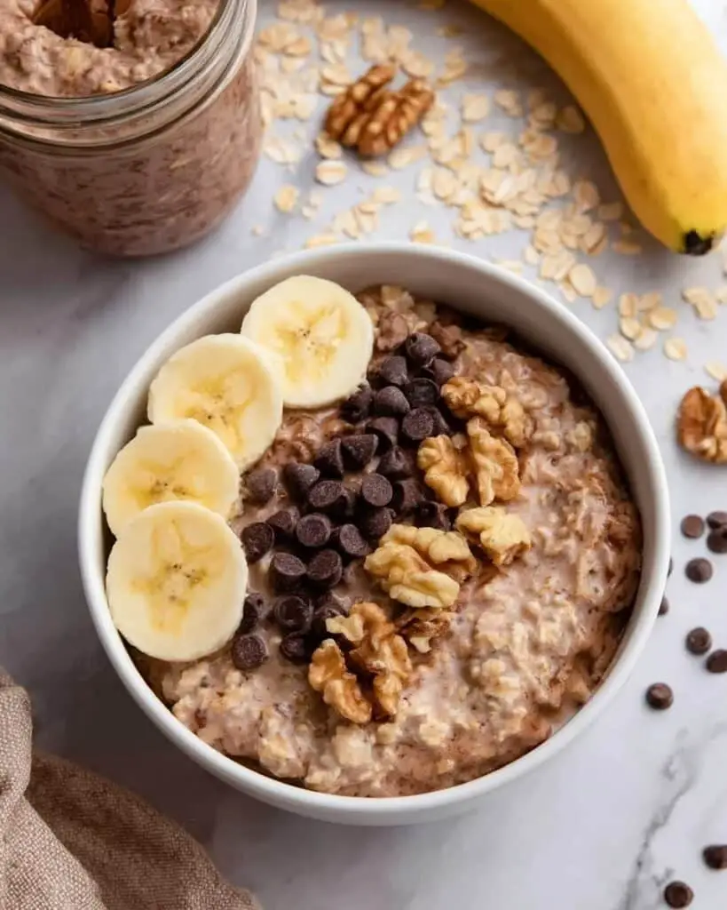 Chunky Monkey Overnight Oats with Quinoa Flakes Recipe