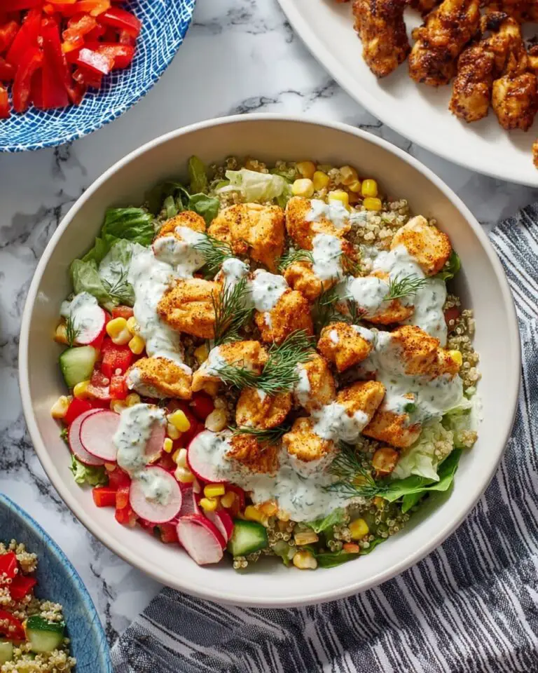 Popcorn Chicken Bowls with Fresh Veggies and Herb Dressing Recipe