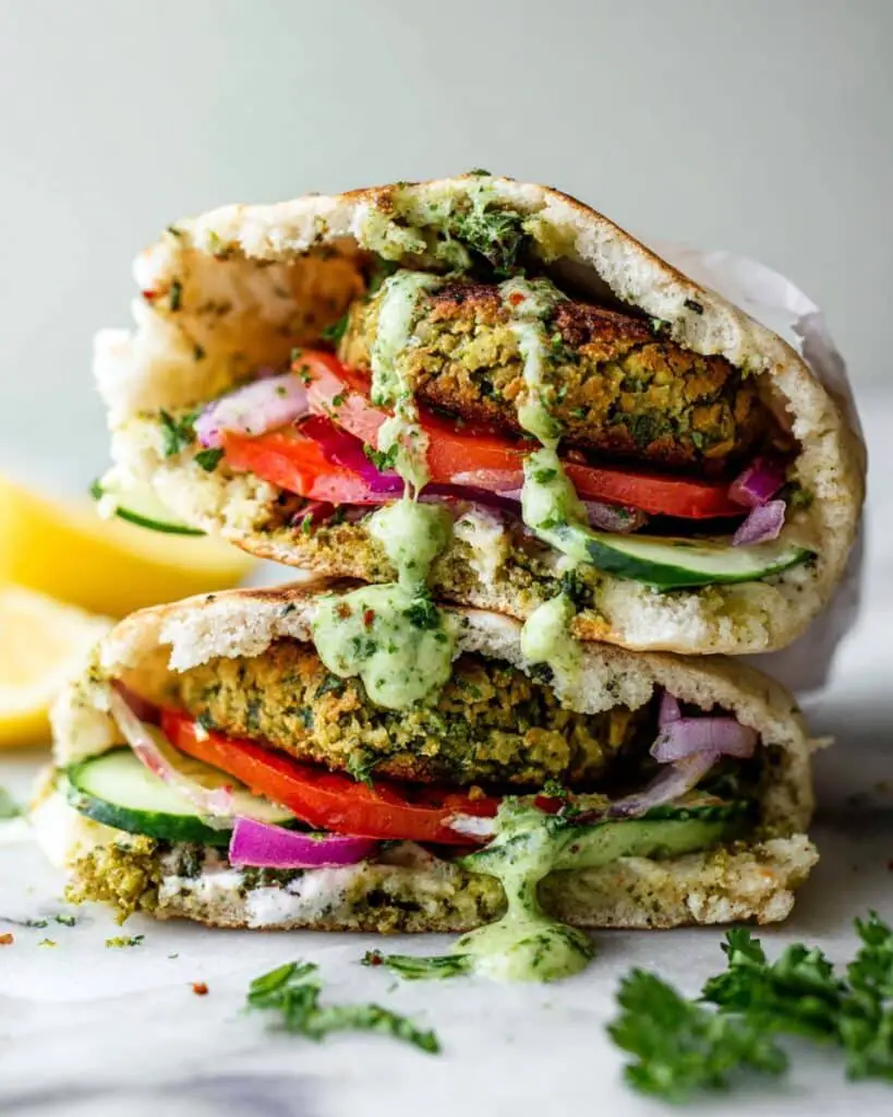 Grilled Falafel Burgers with Spicy Green Tahini Recipe